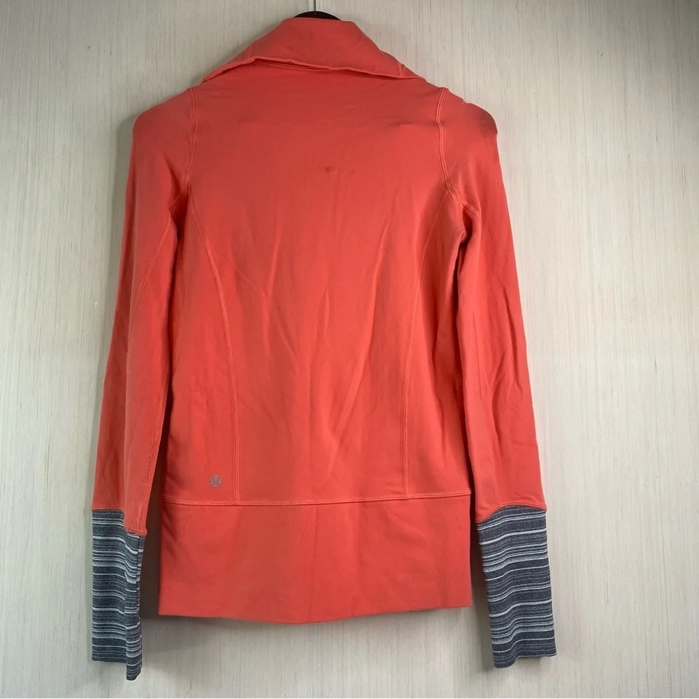 Lululemon Women's In Stride Full Zip Jacket Coral Coal Strata Stripes Size 2